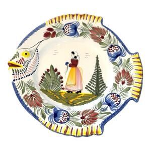 HB Henriot Quimper Hand Painted Fish platter Breton Woman - Signed F.360
